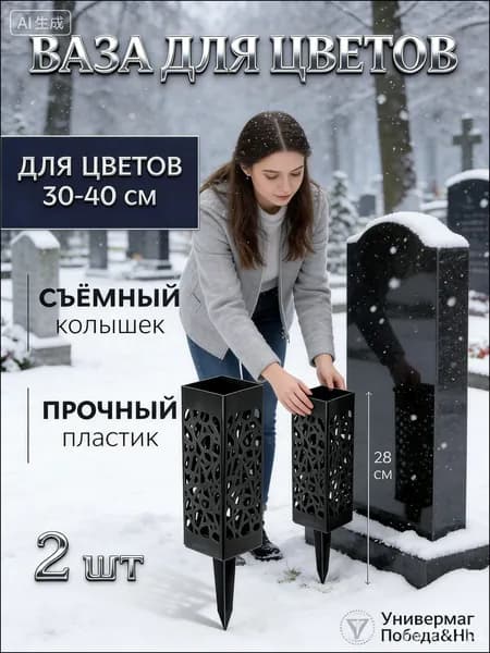 Ритуальная ваза ажурная квадратная на колышке 2 шт