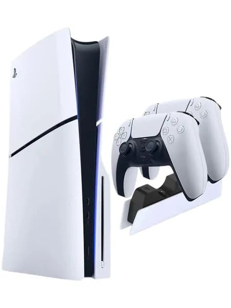 Игровая приставка Sony PlayStation 5 Slim с дисководом + 2й белый геймпад и зарядная станция