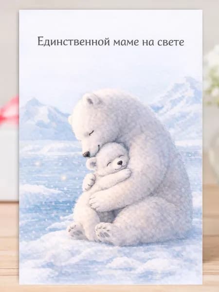 Открытка "Единственной маме на свете" акварельная с медведями, для мамы, с конвертом, 10x15 MiloCards
