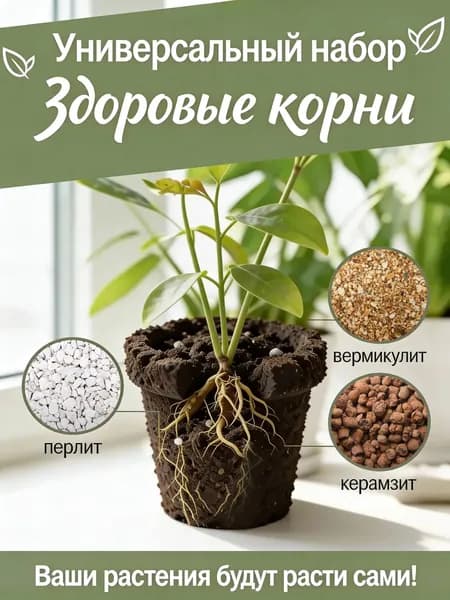 Универсальный набор для грунта 2л. "Здоровые Корни" 3 в 1 (агроперлит + агровермикулит + керамзит 5-10 мм), готовая смесь для комнатных цветов и рассады, InHome Green