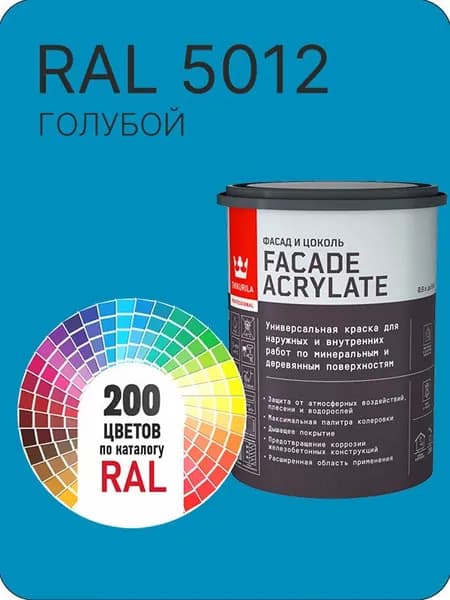 Tikkurila Facade Acrylate краска для фасадов и интерьеров цвет голубой Ral 5012 0.9 л.