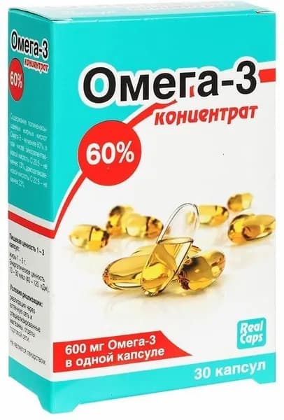 Омега-3 концентрат 60%, капсулы массой 1000 мг (содержание омега-3 600 мг), 30 шт.