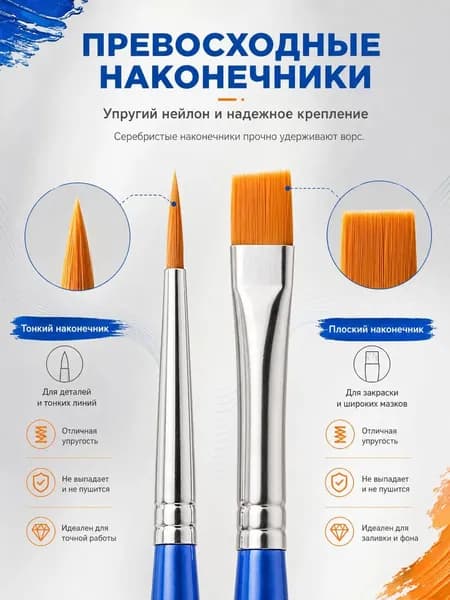 Кисть для рисования Плоская, 20 шт.