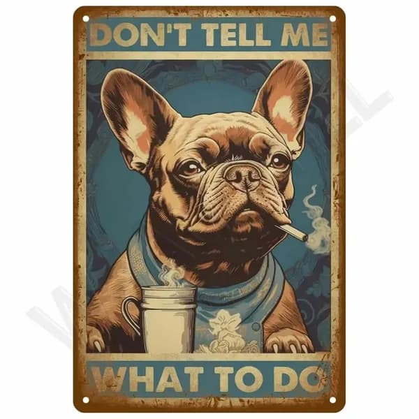 Табличка французский бульдог "Don't Tell Me What To Do", ретро стиль, металл, декор для интерьера, 20х30 см.