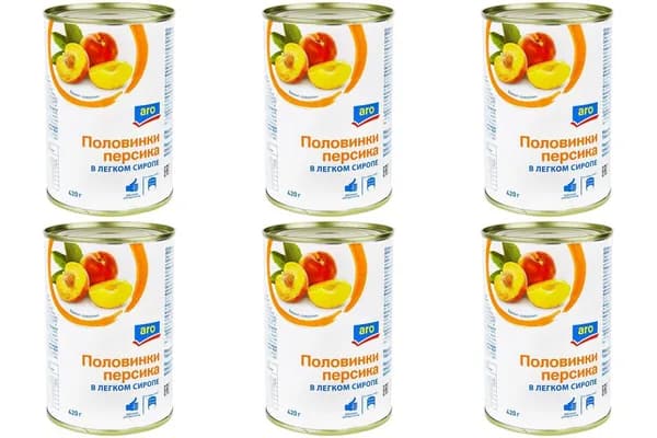 aro Половинки персиков в сиропе, 420 г, 6 шт