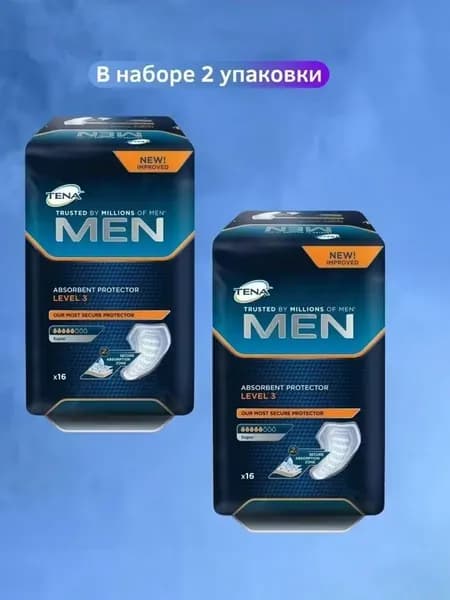Прокладки урологические для мужчин Tena Men Level 3 Super, 5 капель, 800 мл, 2 упаковки, 32 штуки