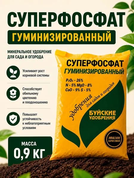 Буйские удобрения Суперфосфат гуминизированный для цветов, овощей 0,9кг