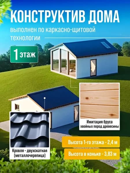 Готовый проект каркасного дома 33 м2 для дачи и базы отдыха размерами 6х6