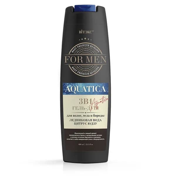 ВИТЭКС For MEN AQUATICA Гель-душ для волос, тела, бороды 3в1 Ледниковая вода и Цитрус юдзу