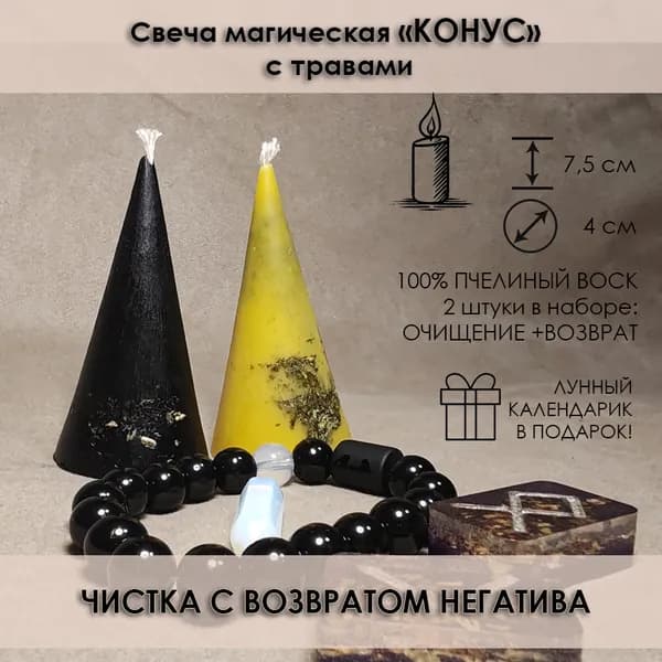 Набор магических свечей "Конус" 7,5х4 см Чистка и обратка