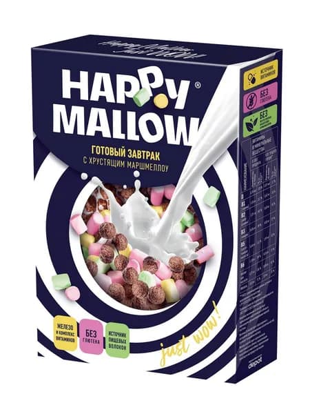 Готовый завтрак Happy Mallow Кукурузные шарики с хрустящим маршмеллоу, 240г x 1 шт