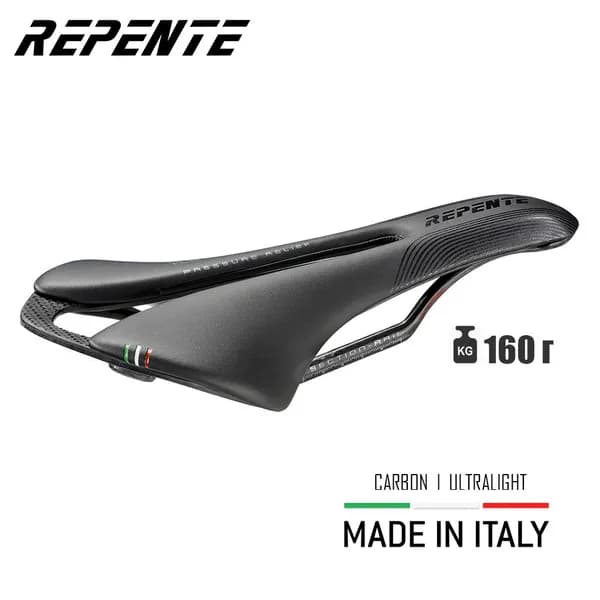 Велосипедное седло selle Repente Prime 3.0 Black (Italia), 275х132 мм, вес 160 г. - суперлегкое спортивное карбоновое, для дорожного и горного велосипеда, для мужчин и женщин, цвет черный