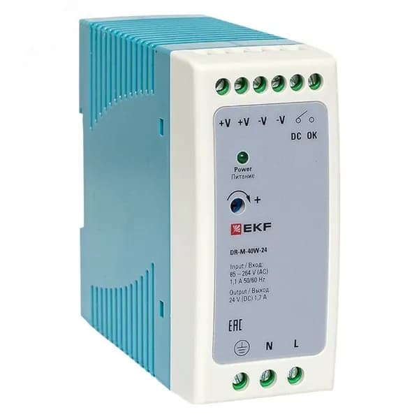 Блок питания EKF на DIN-рейку 24V/DC 40Вт (1.67A) DR-M-40W-24 EKF DR-M-40W-24