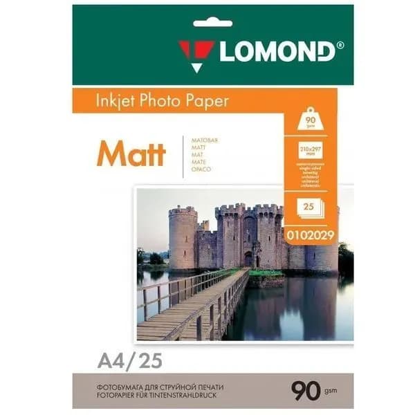 Фотобумага Lomond A4 матовая, односторонняя, 090 г/м2, 25 листов 0102029