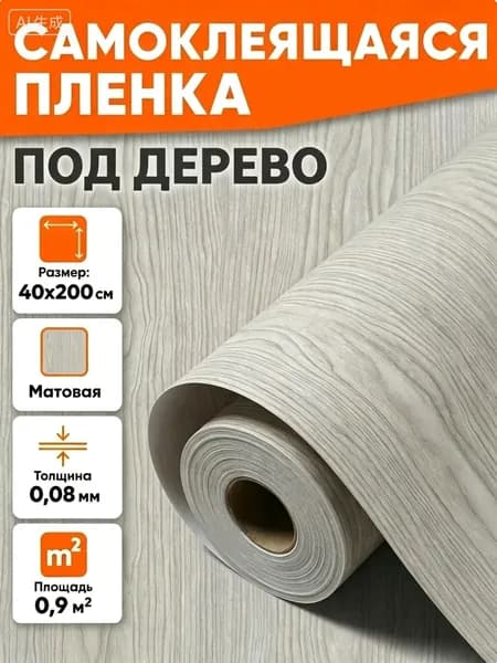Самоклеящаяся пленка для мебели, кухни, стен 0,40х2 метра, под дерево кремовое