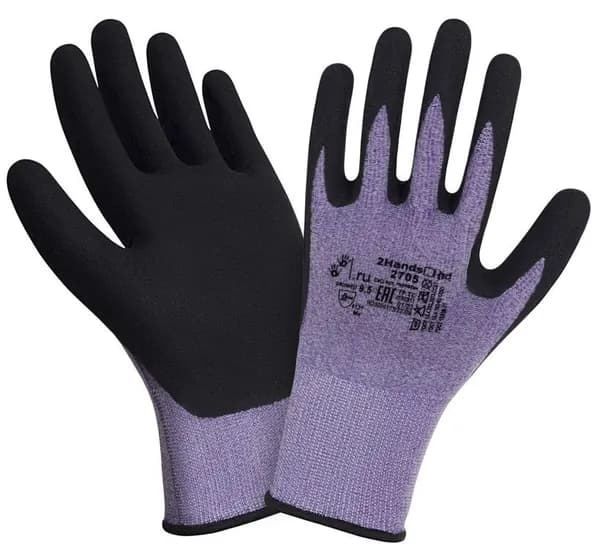 Перчатки 2Hands 2705 р-р 6,5, нейлон-спандекс/нитриловое покрытие microfoam ладони и пальцев черного цвета