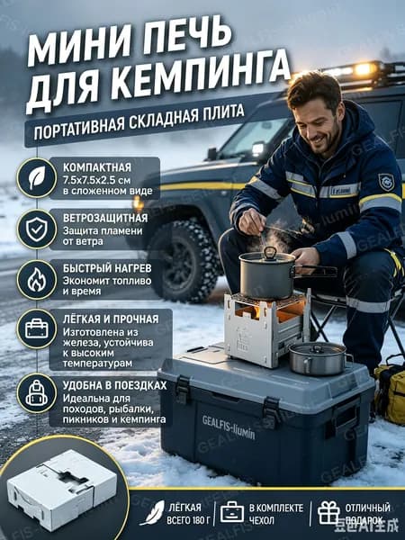 Горелка туристическая складная Таганок для сухого горючего 9.8х7.5 см. Мини печка походная из нержавеющей стали для кемпинга и рыбалки; не ржавеет