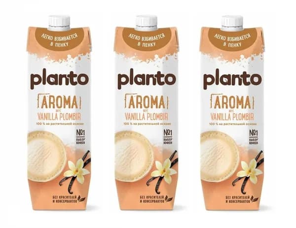 Напиток соевый со вкусом ванильного пломбира обогащенный кальцием, Planto Aroma, Россия, 1 л х 3шт