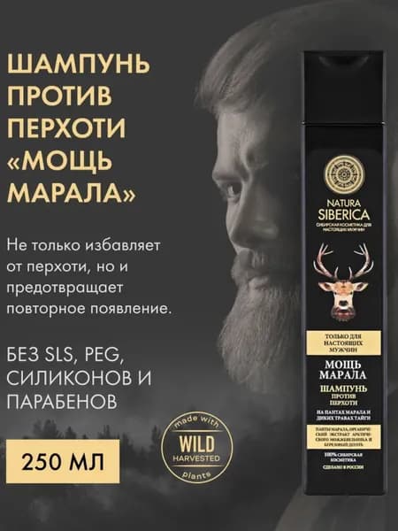 NATURA SIBERICA Шампунь MEN мужской против перхоти "мощь марала", 250 мл