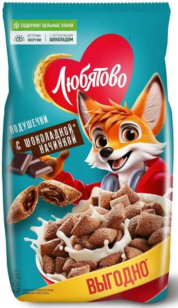 Готовый завтрак Любятово Подушечки с шоколадной начинкой, 500г