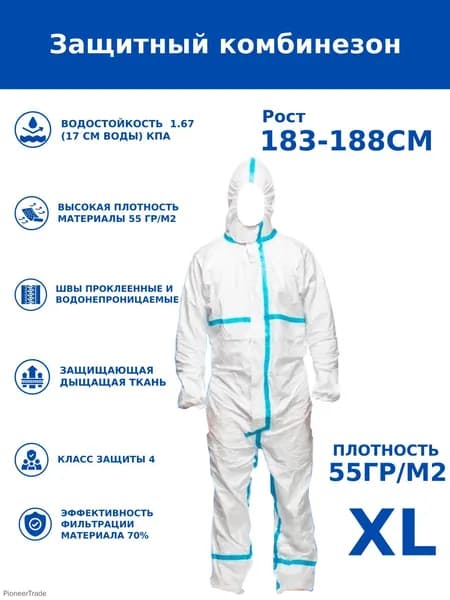 Одноразовый комбинезон защитный,костюм химзащитный для маляра,для пинбола, 55 гр, спецодежда