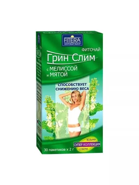 Грин Слим чай для похудения со вкусом мяты и мелиссы, 30 пакетиков по 2г