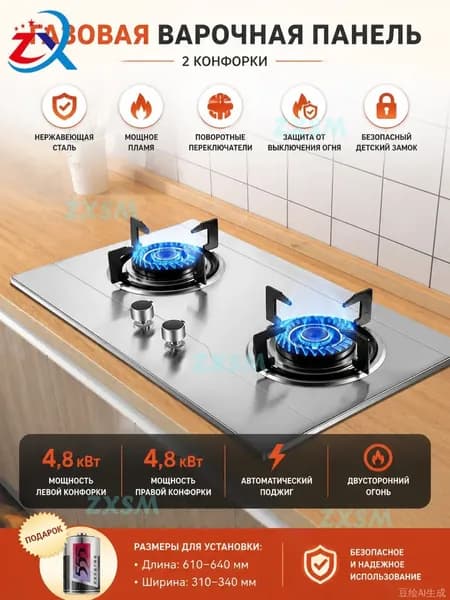 Газовая Варочная панель, серый металлик