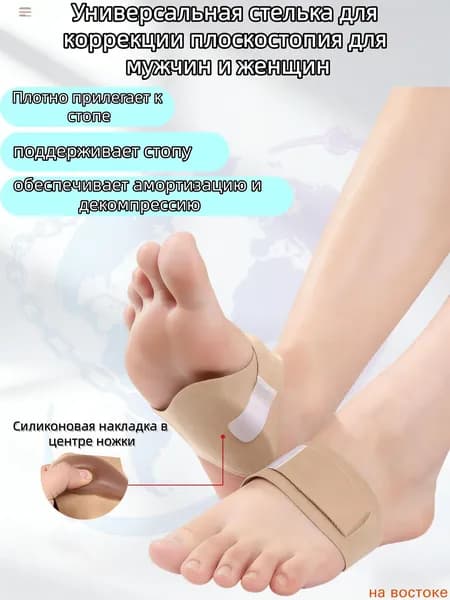 Ортопедические стельки для коррекции плоскостопия с супинатором, анатомические вкладыши под пятку, пара, цвет бежевый,Вывод выполнен