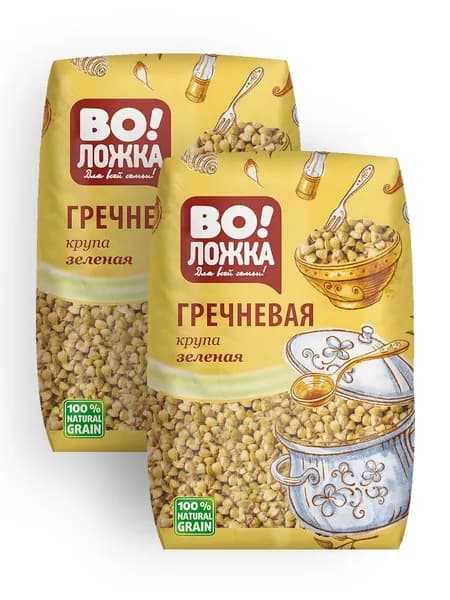 Крупа гречневая 2 шт по 800 г Гречка зеленая ВоЛожка