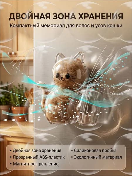 Магнит на холодильник Усятница, прозрачный контейнер для сбора кошачьей шерсти и усов, аксессуар кошек