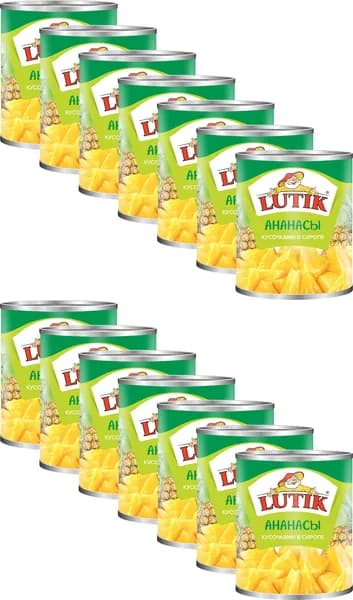 Ананасы Lutik кусочки в сиропе, комплект: 14 упаковок по 580 г