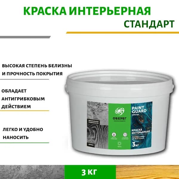 Краска интерьерная для стен и мебели белая Стандарт PaintGuard - 2л/3кг