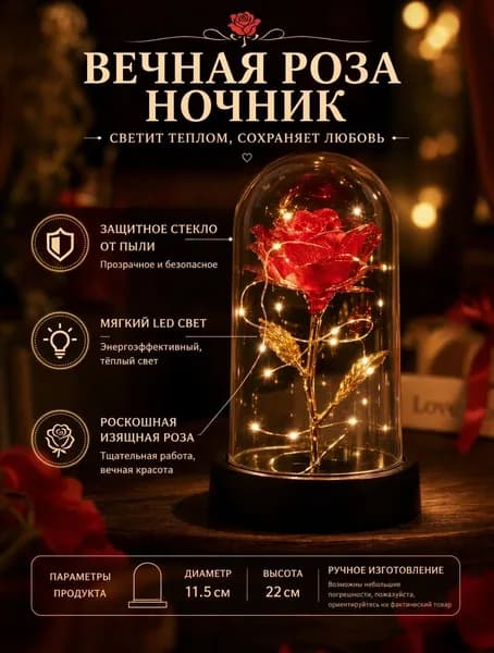 Розы В Колбе С Подсветкой,Светильник Декоративный,ночник