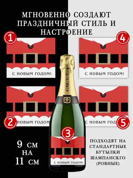 Наклейки новогодние на бутылки шампанского