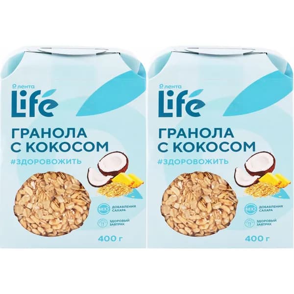 Гранола Лента Life овсяная с кокосом быстрого приготовления 400 г, набор: 2 штуки