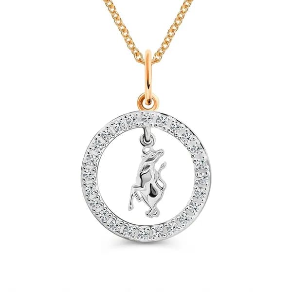 Подвеска на шею Телец с фианитами из красного золота 375 пробы 585GOLD