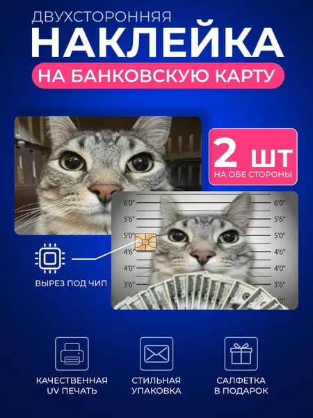 Наклейка на банковскую карту, Стикер на карточку, пропуск, проездной кот в тюрьме
