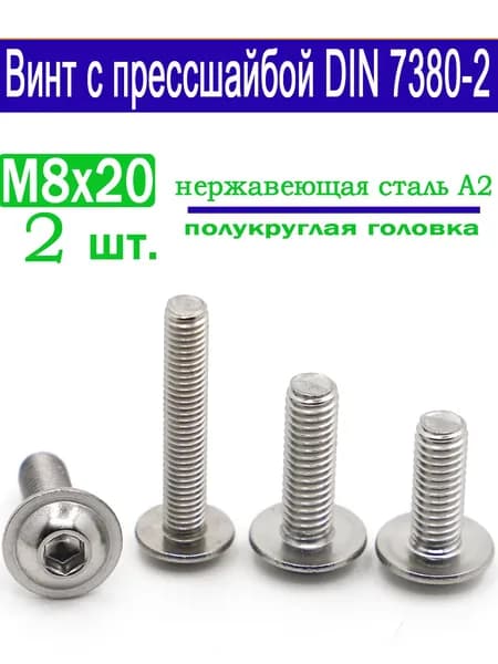 Винт M8 x 8 x 20 мм, головка: Полукруглая, 2 шт.
