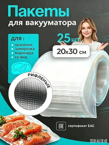 Пакеты для вакууматора рифленые, для хранения и заморозки продуктов, прозрачные 20х30 25 штук