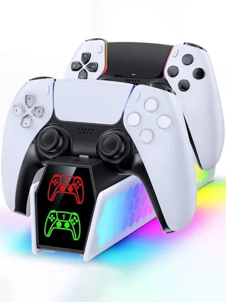 Беспроводная зарядная станция для PS5, совместима с DualSense и Edge, быстрая зарядка, RGB + LED-индикаторы, стиль и технологии