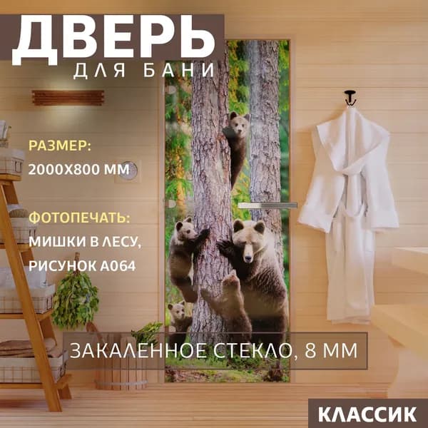 Дверь для бани "Фотопечать рисунок А064" 2000х800 мм. Левая (петли слева)
