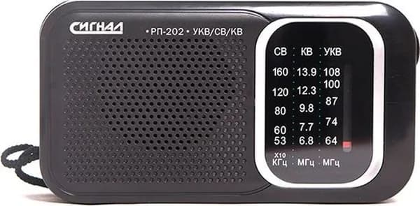 Радиоприемник РП-202 черный, FM/УКВ/СВ/КВ, аналоговый, антенна, 3.5 мм, сеть / батар., без оригинальной упаковки
