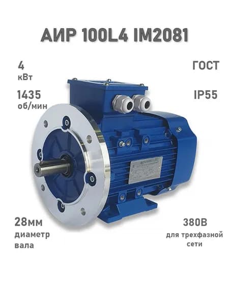 Электродвигатель ЭЛМАШ АИР 100 L4 IM2081 (4 кВт 1500 об/мин), 380В