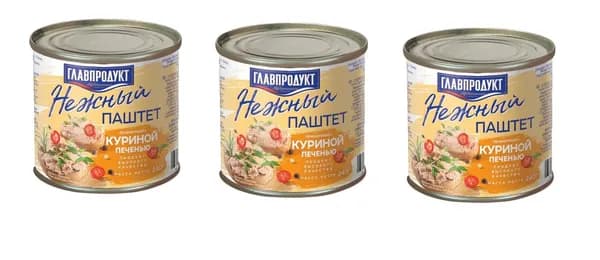 Главпродукт Паштет Нежный с куриной печенью, 240 г , 3шт