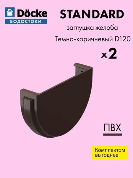 Заглушка желоба Docke/Дёке STANDARD D120 Темно-коричневый RAL8019 (упаковка 2 шт) / Водосток для крыши дома