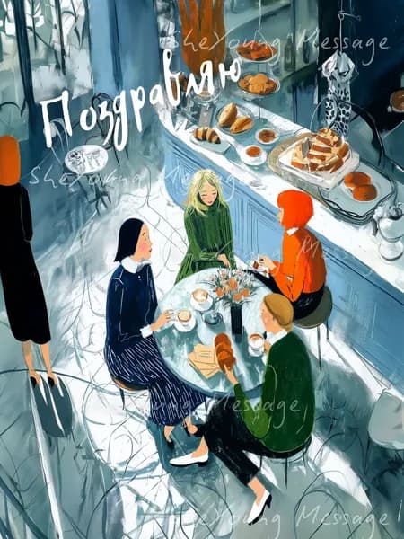 Открытка "Чаепитие подруг", 10 x 15, с конвертом