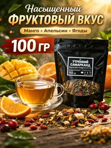 Зелёный фруктовый чай с манго и ягодами "Утренний Самарканд" 100 г, ароматный натуральный чай без сахара