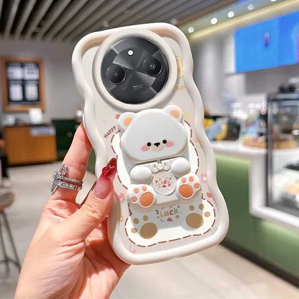 Чехол для телефона Redmi A3 Pro / силиконовый защитный чехол с защитой камеры, с 2pcs( Милый медвежий чехол для телефона + медвежий держатель)
