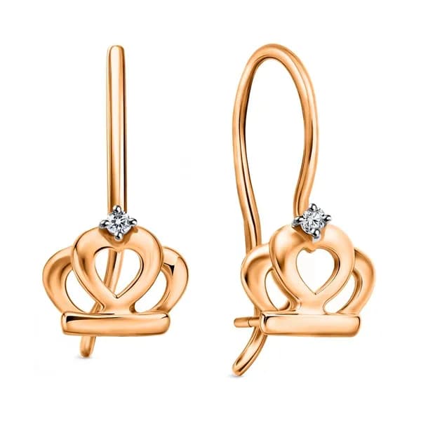 Серьги детские с фианитами из красного золота 375 пробы 585GOLD