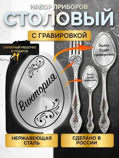 Именной набор столовых приборов с гравировкой Виктория